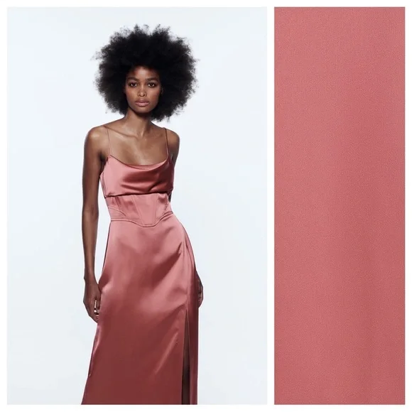 Zara Pink Satin Midi Dress - Picture 4 of 13